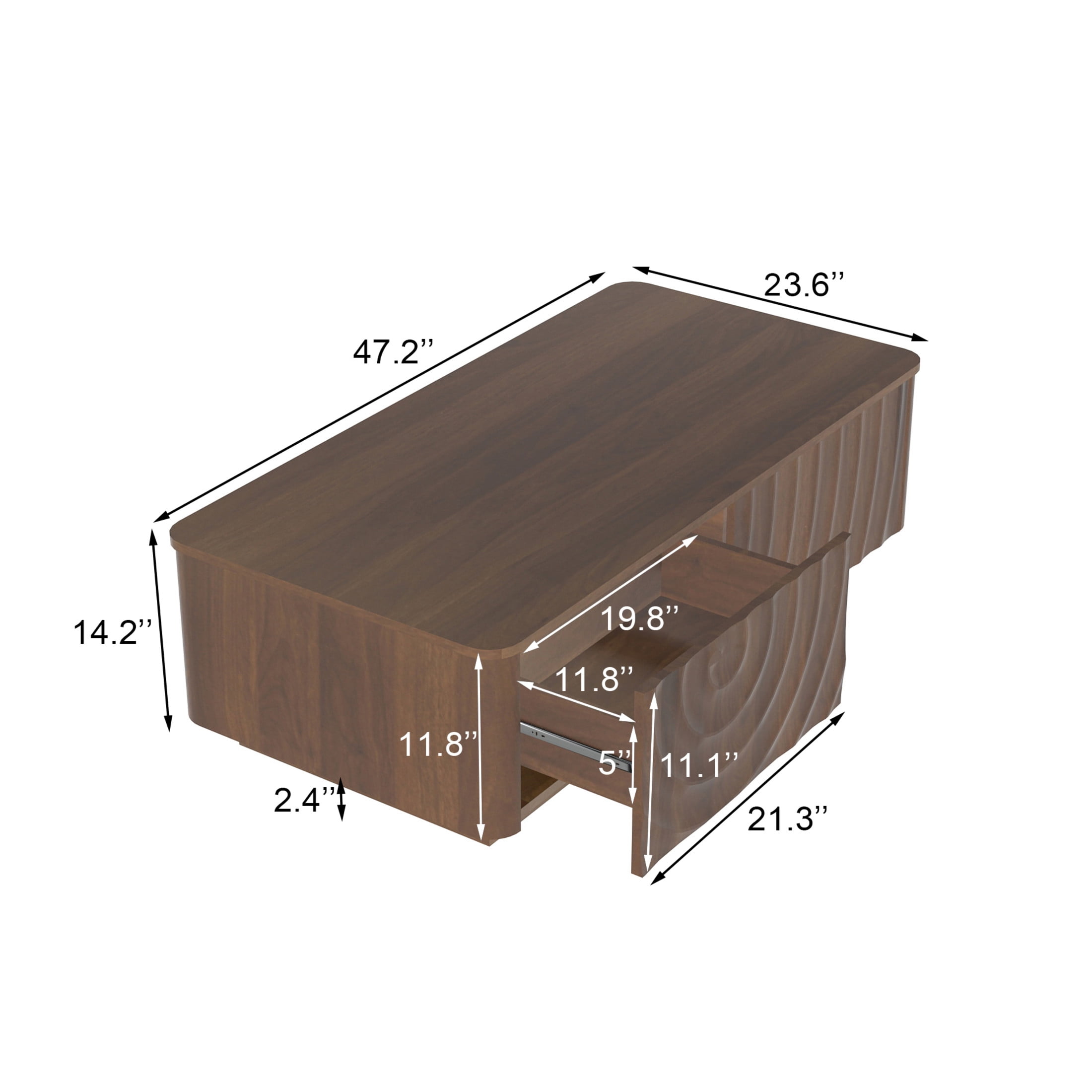 Noble House Onel Modern Coffee Table with Storage Drawers Rectangle Water Wave Texture Table for Living Room, Walnut