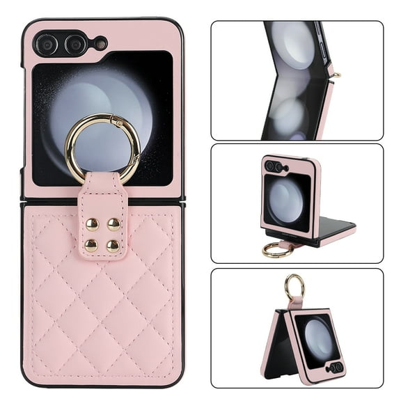 Allytechgroup Galaxy Flip 6 Case with Ring Holder Stand, Premium PU Leather Stylish Shockproof Anti-Scratch Portable Phone Case Cover for Samsung Galaxy Z Flip 6, Pink