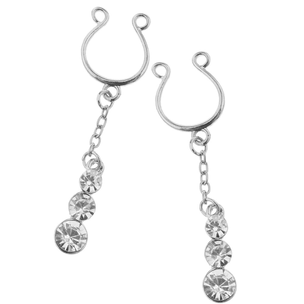 s Nonpierced Clip On Dangle Crystal Tassel Fake Body Jewelry Studs