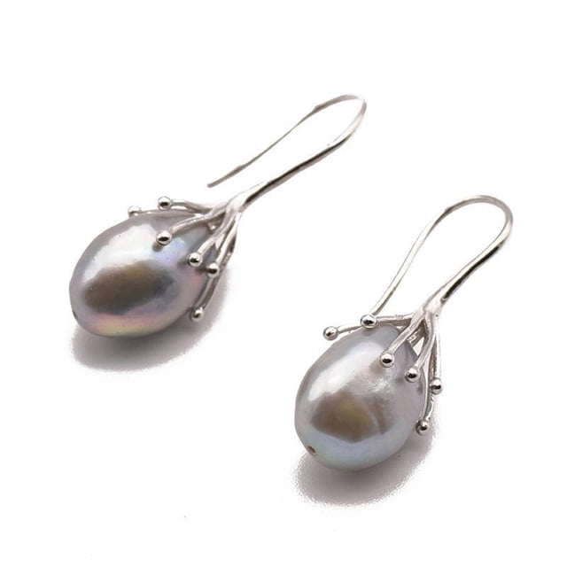 Qarigey Pendientes de perlas grises naturales, gancho para la oreja, colgante de plata de lujo para mujer, accesorio de moda, regalos de joyería para Ropa, zapatos y accesorios Miscelánea Qarigey AP016982-01