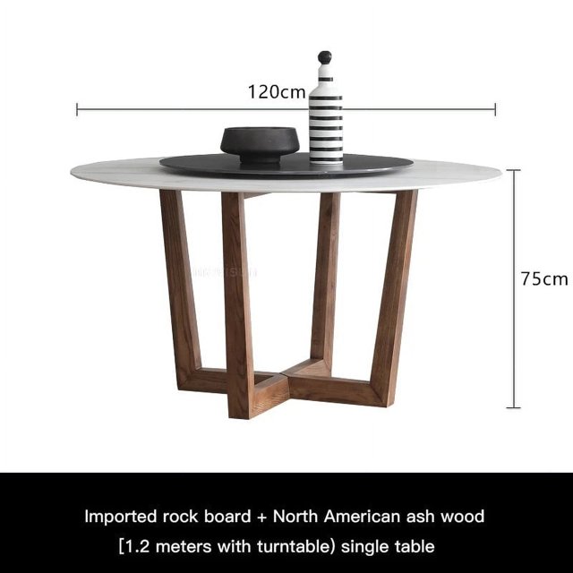 Northern Europe Solid Wood Legs Marble Top Table With Rotating Turntable Modern Simple Round Dining Table And Chair Combination My Lux Decor Round