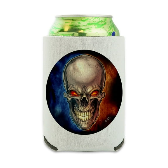 Skull Blue Red Flaming Glowing Eyes Can Cooler - Drink Sleeve Hugger Collapsible Insulator - Beverage Insulated Holder