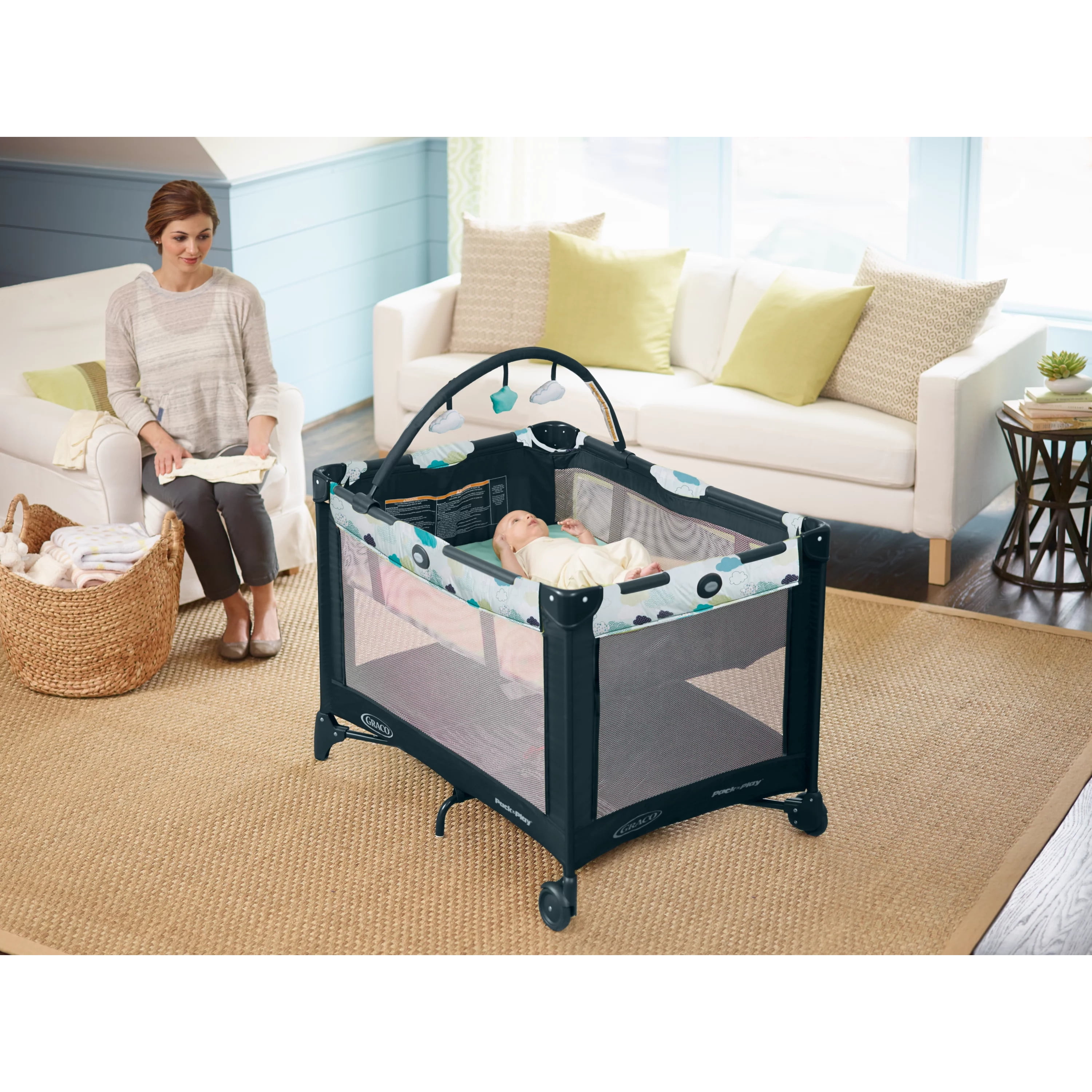 Graco Pack n Play On the Go Playard with Bassinet Stratus Unisex 22.66 lbs Walmart