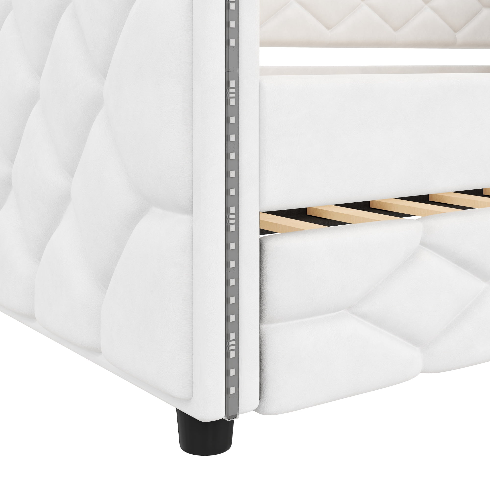 Alvantor Full XL Upholstered Daybed with Trundle and LED, White