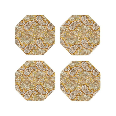 

Leather Coasters Set of 4 - Paisley Pattern No.9088 Lightweight Non-Slip Drink Coasters for Desk Anti-Scalding Desk Cup Coasters for Office Table Decor Octagon