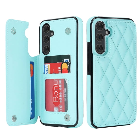 for Samsung Galaxy S25 Case Leather Wallet with Card Holder, RFID Blocking PU Leather Flip Cover Kickstand Magnetic Closure Shockproof Heavy Duty Protective Case,Green/Pink/Brown