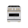 ZLINE Autograph Edition 30 in. 4.2 cu. ft. Classic Dual Fuel Range with 4 Burner Gas Cooktop and Electric Convection Oven in DuraSnow Stainless Steel with Champagne Bronze Accents (CDRSZ-30-CB)