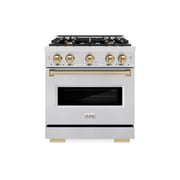ZLINE Autograph Edition 30 in. 4.2 cu. ft. Classic Dual Fuel Range with 4 Burner Gas Cooktop and Electric Convection Oven in DuraSnow Stainless Steel with Champagne Bronze Accents (CDRSZ-30-CB)