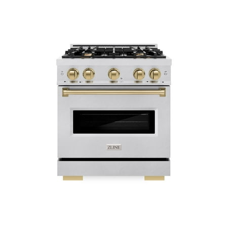 ZLINE Autograph Edition 30 in. 4.2 cu. ft. Classic Dual Fuel Range with 4 Burner Gas Cooktop and Electric Convection Oven in DuraSnow Stainless Steel with Champagne Bronze Accents (CDRSZ-30-CB)