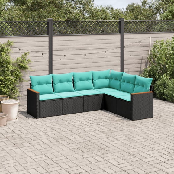 vidaXL 6 Piece Patio Sofa Set with Cushions Black Poly Rattan