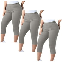 3Pc Women Capri Pants Plus Size Stretch Knee Length Leggings Elastic Waist Casual Summer Ladies Pull On Capris