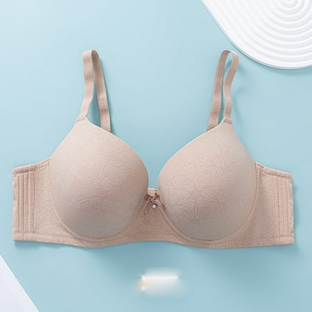 Plus Size Bralettes for Women Push Up T-Shirt Bra Embroidered Glossy Comfortable Breathable Bra Underwear Khaki 42