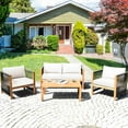 thumbnail image 3 of Costway 8PCS Wooden Patio Furniture Set CUS01hioned Sofa W/Rope Armrest White, 3 of 9