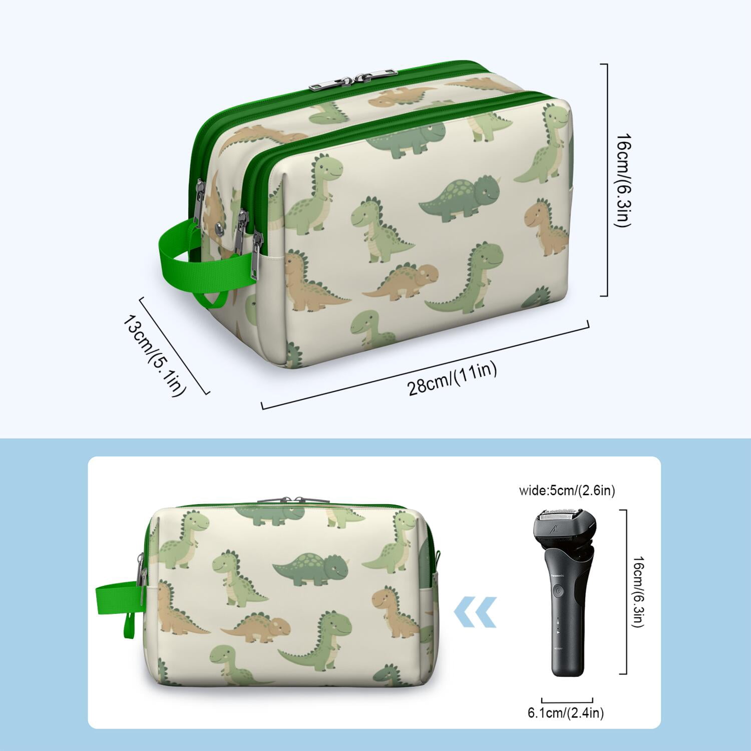 Toiletries Bag,Cartoon Dinosaurs Mens Womens Toiletry Bag Bathroom Bag,Waterproof Toiletry Travel Bag Dopp Kit Shaving Bag 11x6.3x5.1 Inch