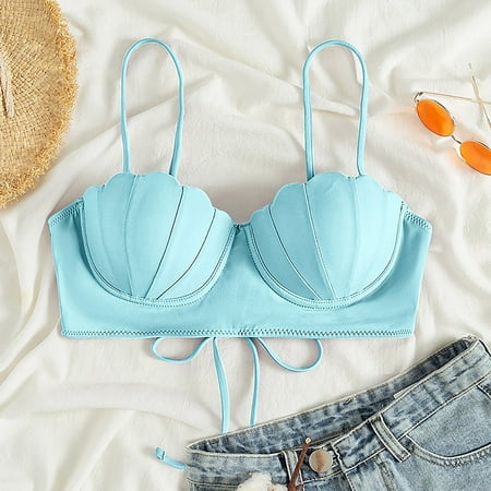 CAICJ98 Plus Size Swimsuit Cover Up Women s Knot Hem Top with High Waist Ruched Panty Two Piece Swimsuits Blue XL