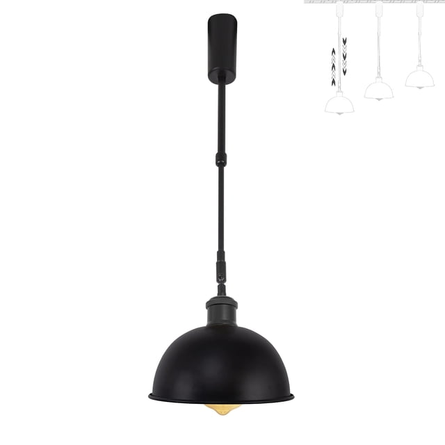 FSLiving Adjustable Height Track Pendnat Light H-Type Industrial Style Retractable Track Spotlight with Telescoping Rod Gimbaled Lamp-Post Halo Track Instant On Black Dome Shape Cover Lamp, 1 Light