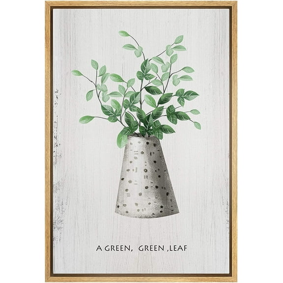 IDEA4WALL Framed Canvas Art Wall Decor Tropical Leaves in Ceramic Vase Botanical Plants Illustrations Modern Art Decorative Elements Relax/Calm for Dorm Home Office - 24"x36"