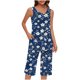 thumbnail image 2 of Conjunto de Verano para las Mujeres Casual Impreso sin Mangas Cuello Redondo Y Pantalones Recortados de Dos Piezas, 2 of 8