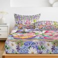 thumbnail image 6 of Full Size Fitted Sheet Set - Blue Purple Gnomes 3 Piece Bedding Sets 16" Deep Pocket Fitted Sheet with 2 Pillowcases Spring Hydrangea Flower Leaf Pink Plaid Brushed Microfiber Hotel Luxury Bed Sheets, 6 of 9