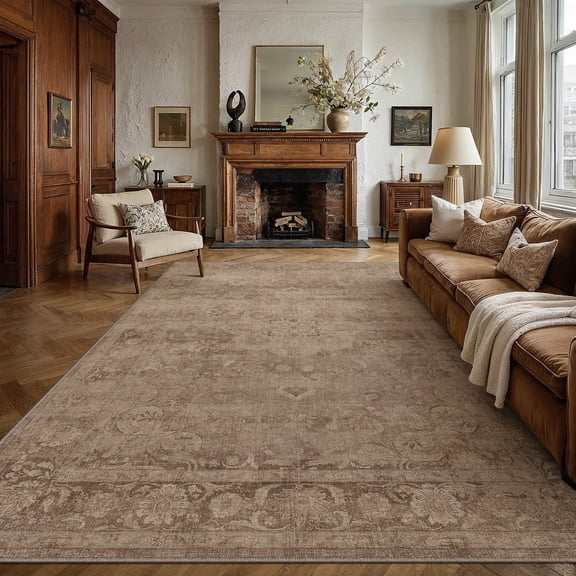 BERTHMEER 8'x10' Area Rugs for Living Room Dining Room Farmhouse Bedroom Office Oriental Vintage Traditional Carpets Non Slip Machine Washable Large Rugs, Brown