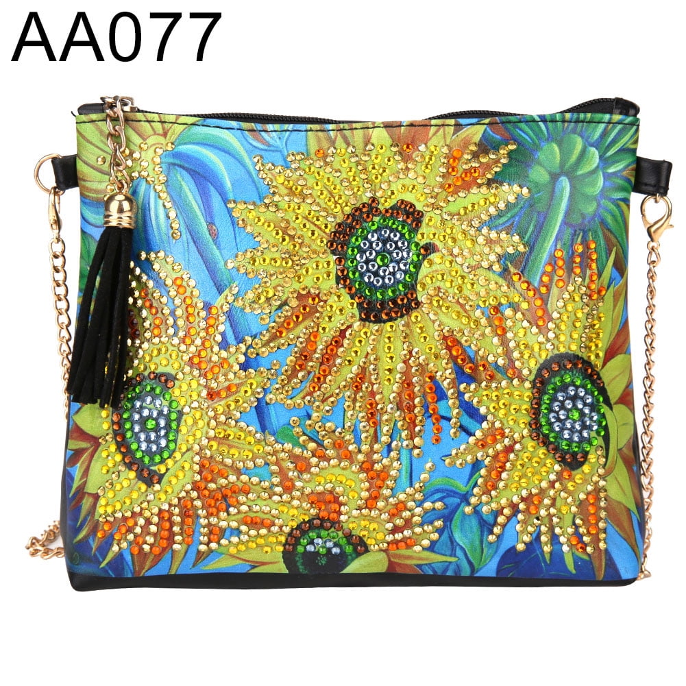 DIY Flower Special Shaped Diamond Painting Leather Purse Chain Crossbody Bags 