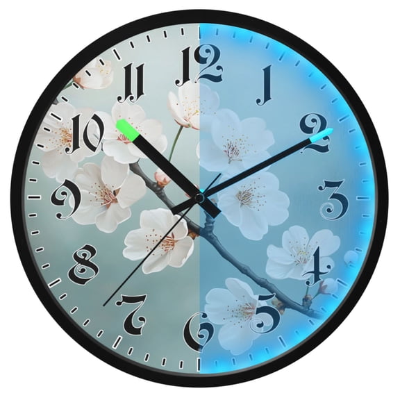 Ryvnso Jasmine Flower on Branch 12 Inch Night Light Wall Clock Luminous Silent Battery Operate Clocks