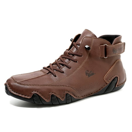 Mens Casual Leather Shoes High Top Boots Slip On Lightweight Loafers Mid top Walking Driving Shoes for Male