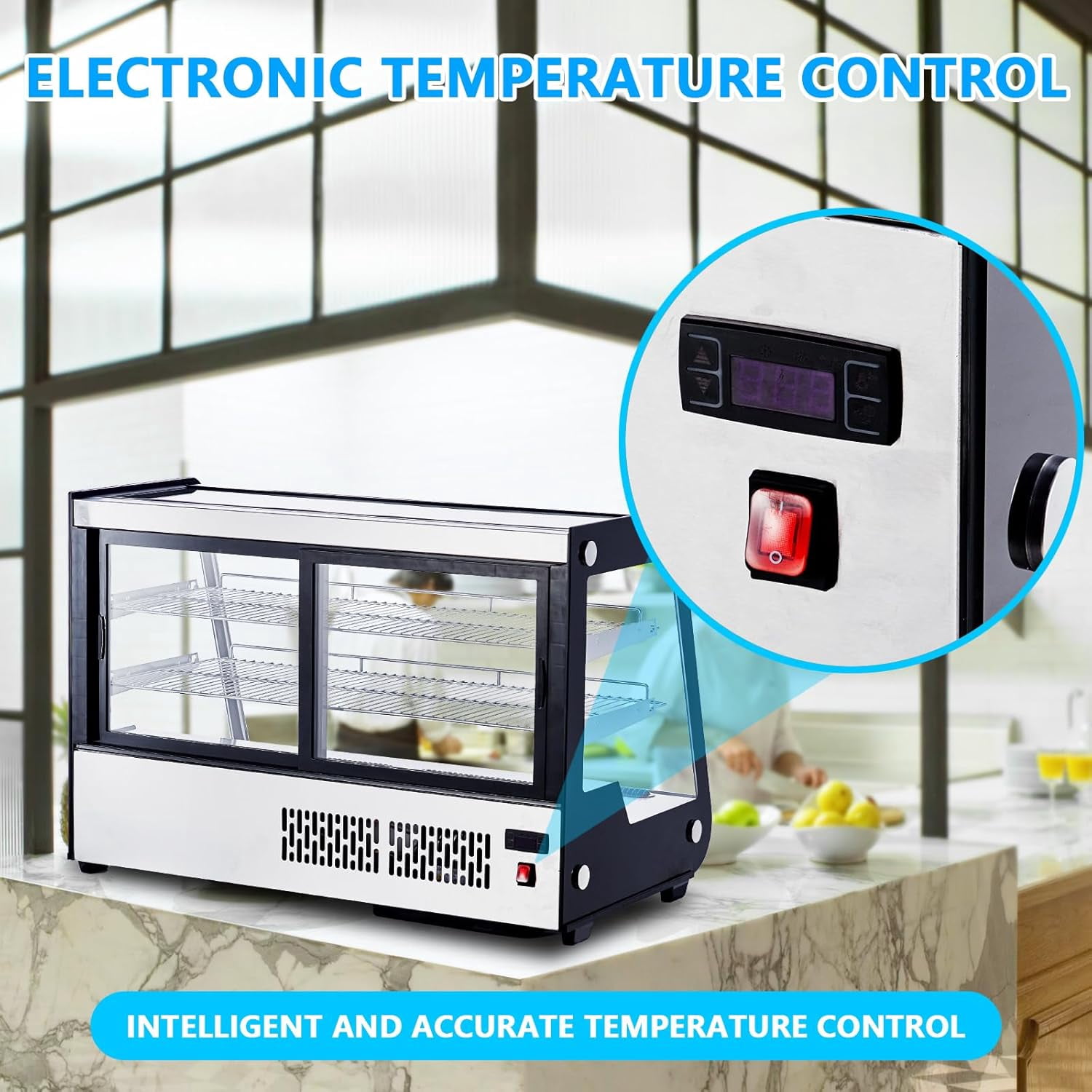 IdealHouse Commercial Cake Display Refrigerator, 6.5 Cu.Ft Merchandiser Fridge with LED Lighting, Double-Layered Glass Door, Universal Wheels, Countertop or Floor Showcase, Ideal for Restaurant