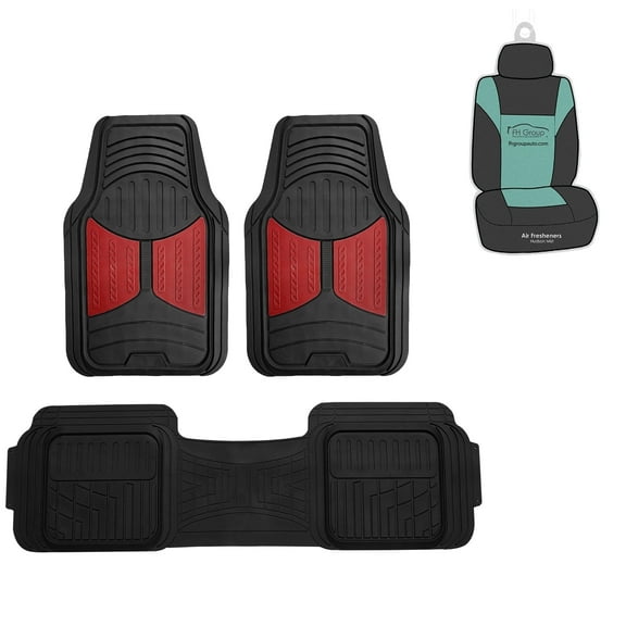 FH Group AFF11513BURGUNDY Trimmable 3pcs Universal Rubber Burgundy Car Floor Mats w. Air Freshener
