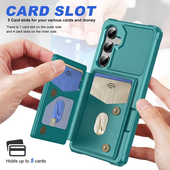 ELEHOLD Card Holder Shockproof Flip Kickstand Leather RFID Blocking Wallet Phone Case Cover for Samsung Galaxy A57, Green