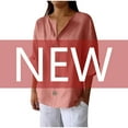 thumbnail image 4 of LADIGASU Women'sSolid Color V-neck Quarter 3/4 Sleeve Loose Cotton And Linen Button Up, 4 of 7