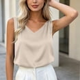 thumbnail image 4 of Gamivast V Neck Silk Shirts for Women Sleeveless Satin Tank Tops Casual Flowy Basic Camis Elegant Business Work Blouses Lightweight Summer Layering Undershirts Khaki L, 4 of 8