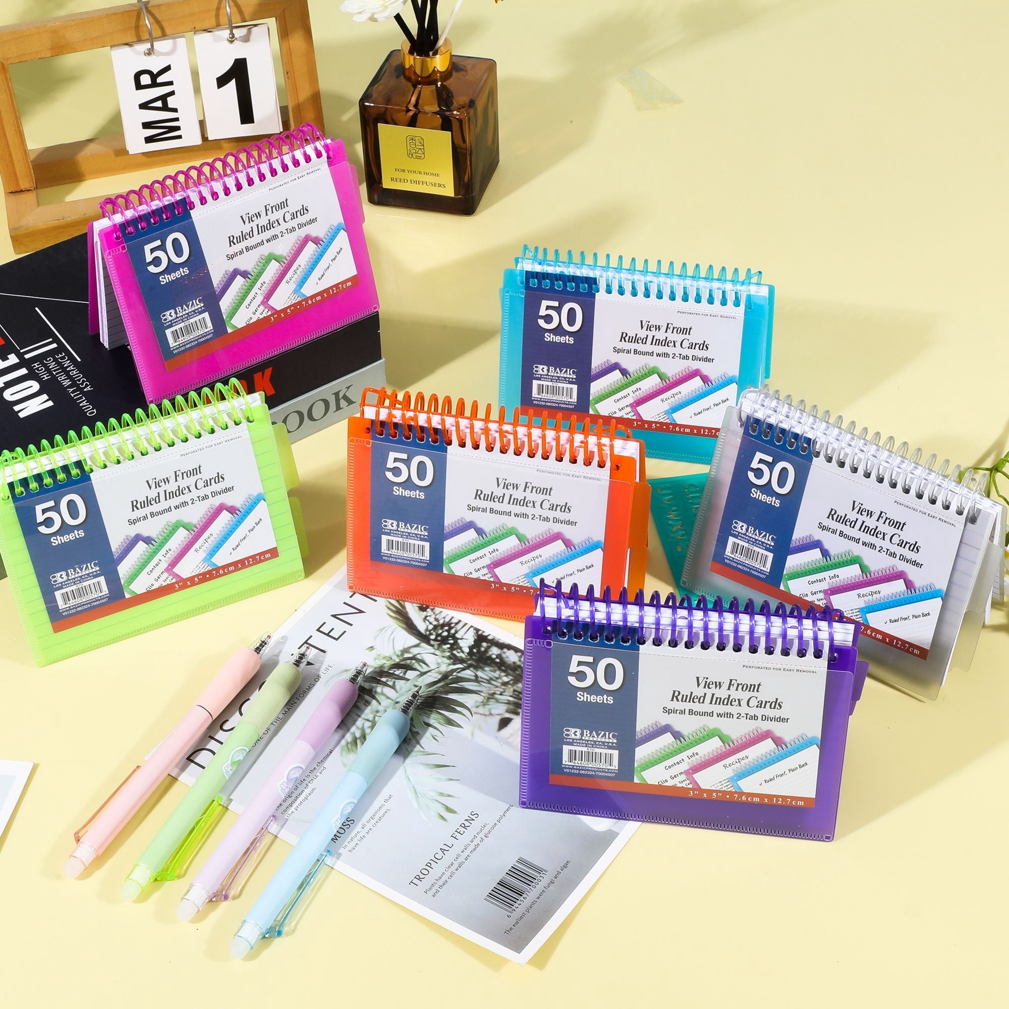 BAZIC Ruled Index Cards Book 3"X5" View Poly Cover Memo Flashcards (50/Pack), 6-Packs