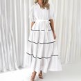 thumbnail image 5 of Summer Dresses for Women, Women's 2024 Boho Dress V Neck Short Sleeve Belted Ruffle Hem A-Line Flowy Maxi Dresses Stripe Beach Sundress, 5 of 5