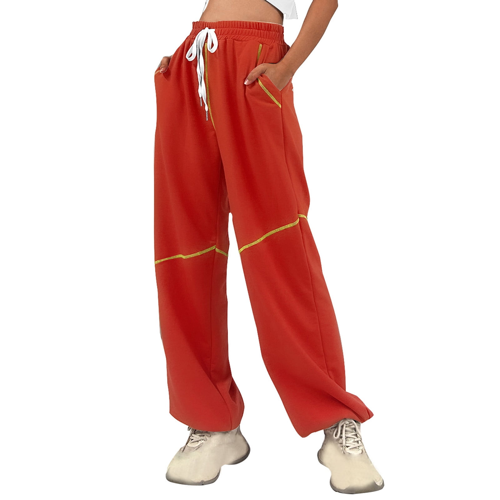 JURANMO Drawstring Waist Pants for Women Casual Baggy Sweatpants Fashion  Line Print Athletic Pants with Pockets Deals of the Day Red XXL - Walmart.ca