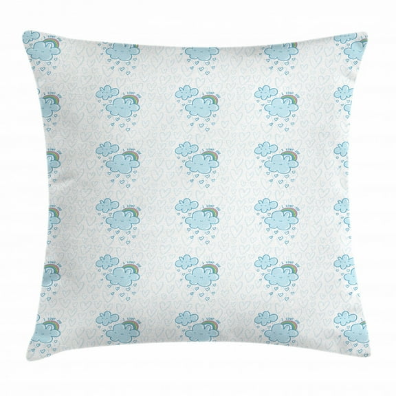 I Love You Throw Pillow Cushion Cover, Blue Valentine Cloud Characters with Hearts and Rainbows Sweet Couples, Decorative Square Accent Pillow Case, 20 X 20 Inches, Pale Blue Multicolor, by Ambesonne