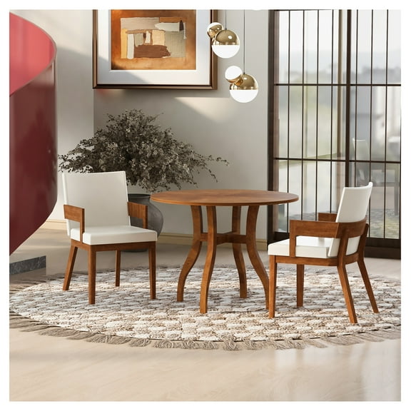 Modern Walnut Wood & White Glossy PU Leather Upholstered Dining Chairs Set of 2