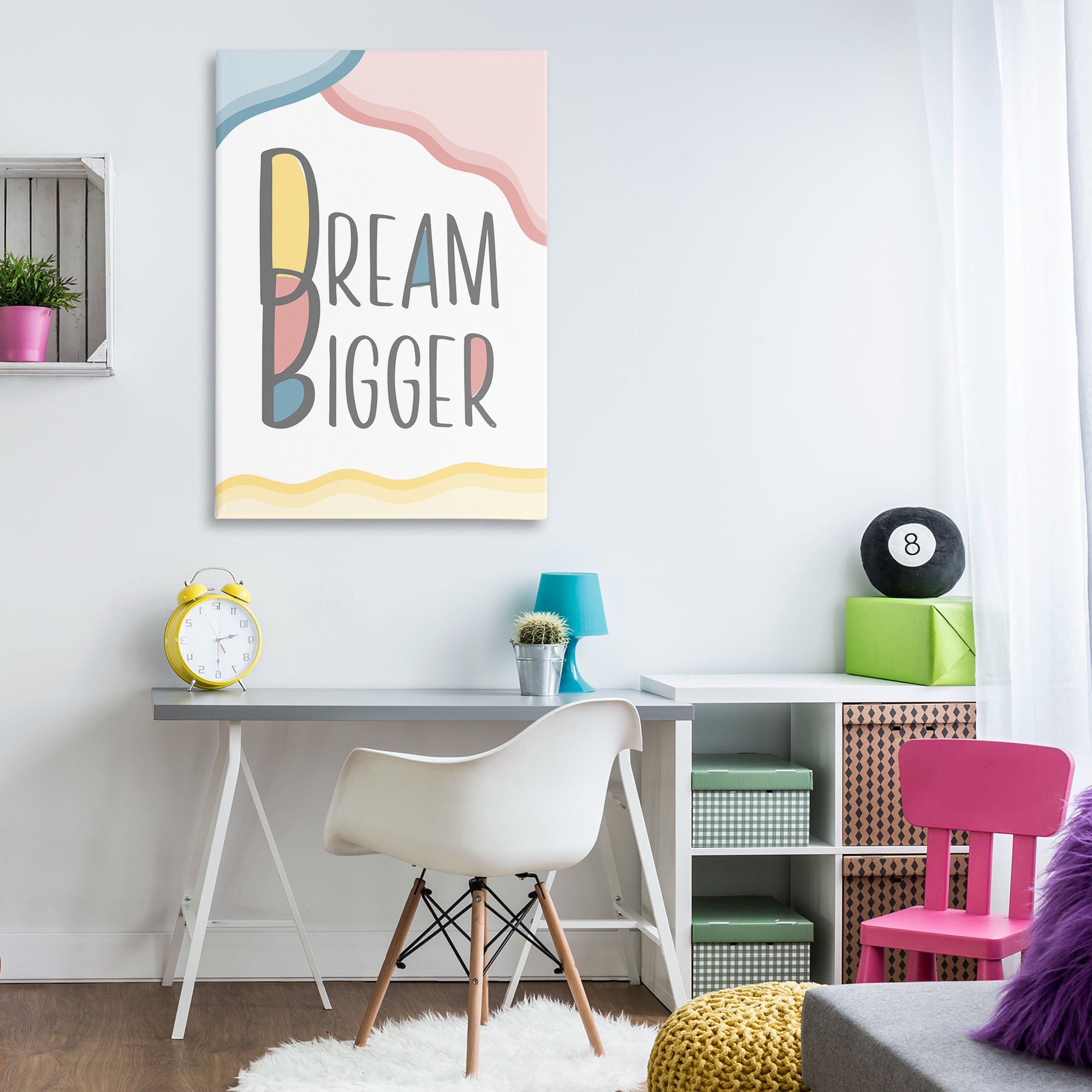 Stupell Industries Dream Bigger Pastel Shapes Text & Numbers Painting Wrapped Canvas Art Print Wall Art, 30 x 45