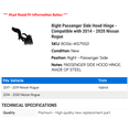 thumbnail image 2 of Right Passenger Side Hood Hinge - Compatible with 2014 - 2020 Nissan Rogue 2015 2016 2017 2018 2019, 2 of 2