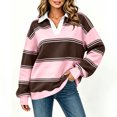 thumbnail image 3 of Womens Striped Oversized Sweatshirt Lightweight Fall Clothes V Neck Sweatshirts Women Long Sleeve Casual Loose Pullover Top Color Block Y2K Outfits Fashion Clothing, 3 of 10