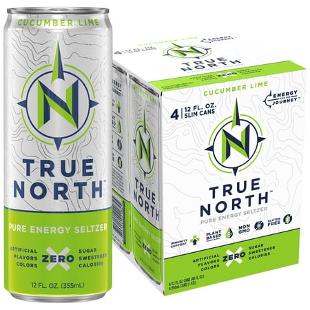 True North Pure Energy Seltzer, Cucumber Lime, 12 fl oz, 4 Pack