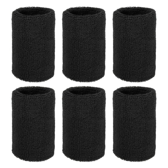 Uxcell Wristbands Sweatbands, Wrist Bands for Sweat Sports Wristbands 4x3 In & 6 Pack & Black-Fitting for (Tennis/Basketball/Football/Running/Working Out/Men & Women)