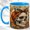 Blue, variant on Leopard Bow Skull Coffee Mug, Spooky Autumn Mug, Ceramic 11 oz
