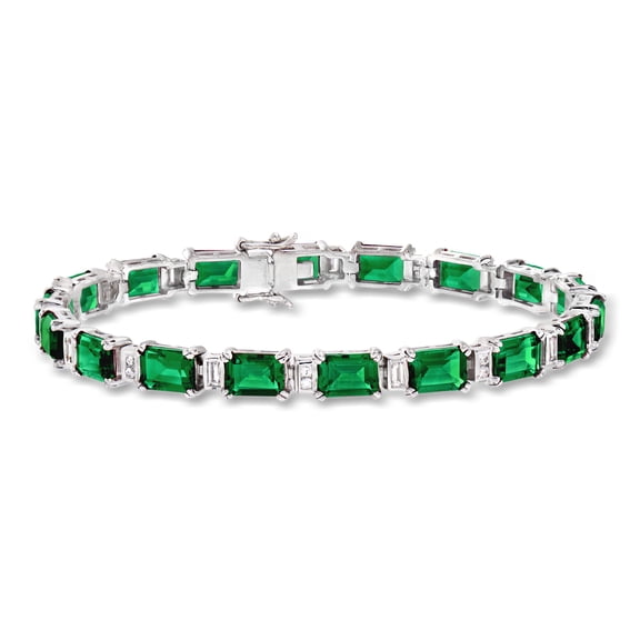 Ross-Simons 18.00 ct. t.w. Simulated Emerald and .80 ct. t.w. CZ Bracelet in Sterling Silver, Women's, Adult