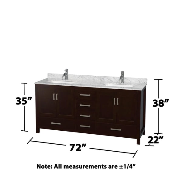 Wyndham Collection Sheffield 72" Marble Double Bathroom Vanity in Espresso/White