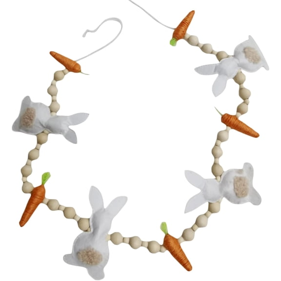 Easter Bunny Carrot Garland, Spring Easter Decoration Carrot Bunny Egg Wreath Beaded Hanging Holiday Party Decor for Home, Door & Mantel (Multi-Color, 40 inch)