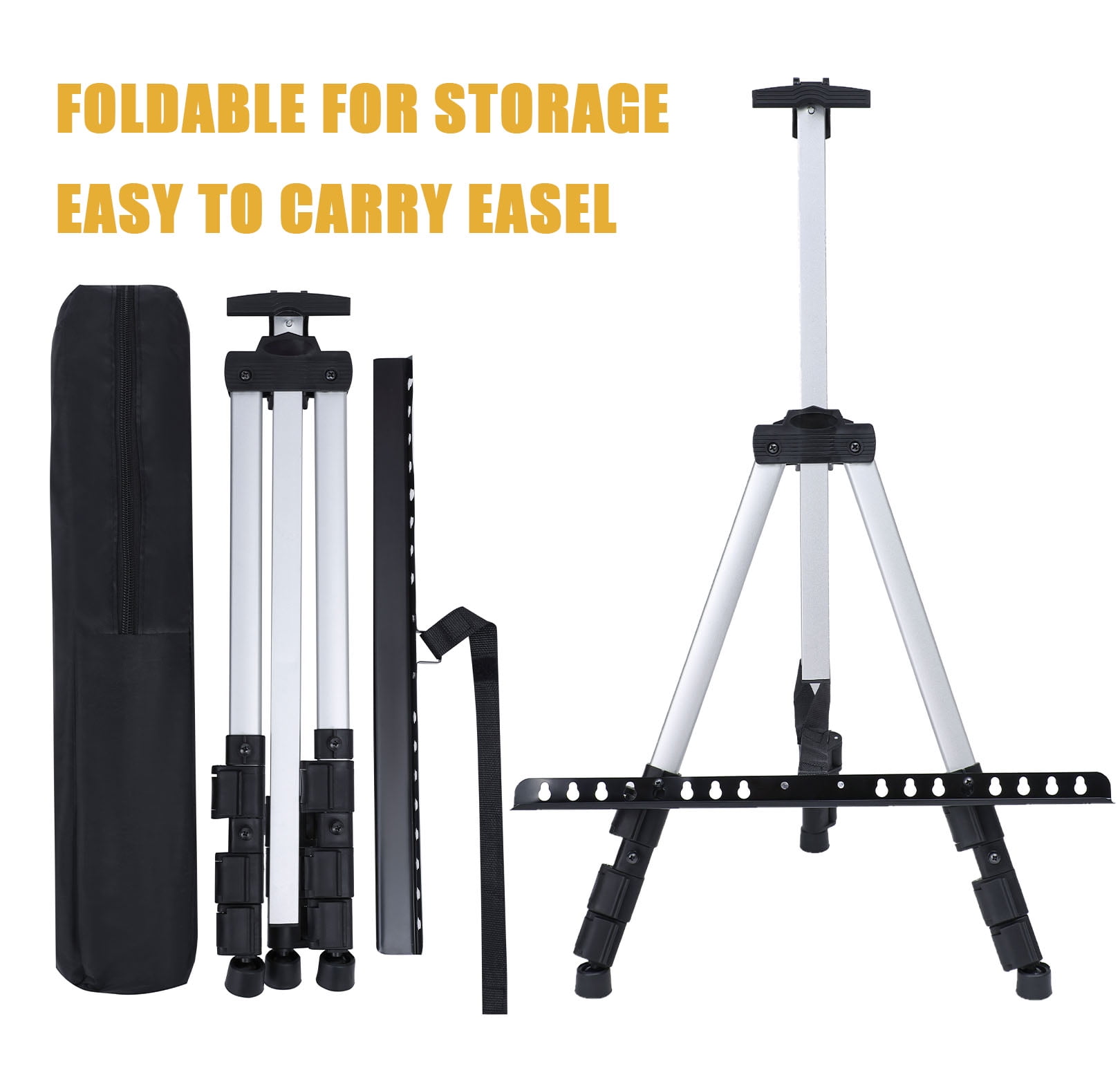 MXG Portable Display Painting Easel Stand,17-61 Inch Height Adjustable Aluminum Art Easel with Bag for Tabletop & Floor Drawing or Displaying,Silvery