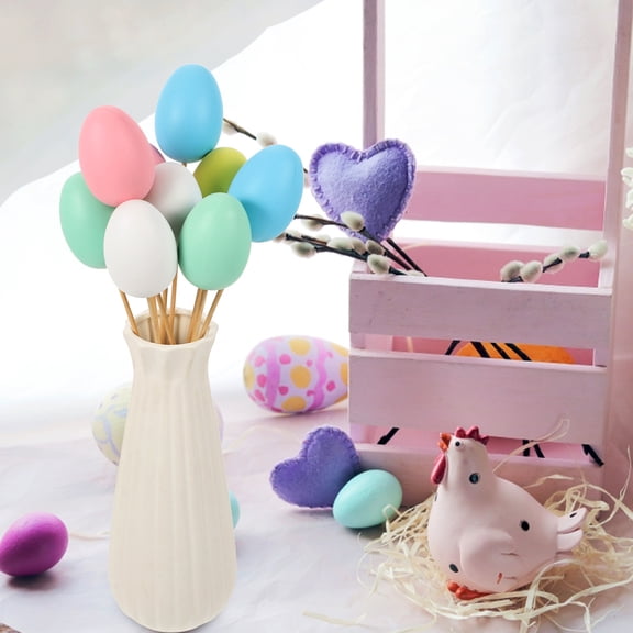 RENACLIPY 9-Piece Realistic Plastic Easter Eggs with Sticks for Basket, Cake Toppers, and Bouquet Decorations