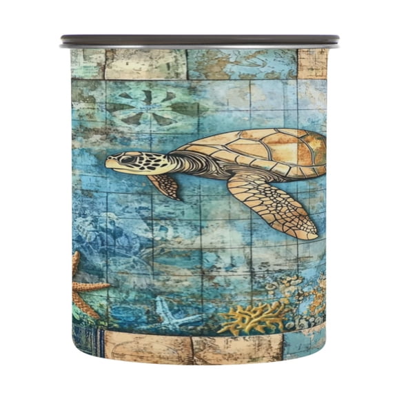 Wobogo Turtle Coral Figure Food Storage Jars 304 Food Grade Stainless Steel Canisters With Vacuum Airtight Lids for Coffee Snacks Nuts Cereal 900ML