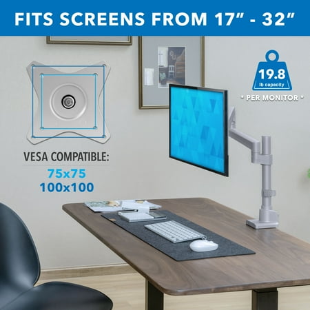Mount-It! - Full Motion Single Monitor Desk Mount - Silver